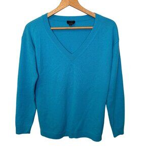 Talbots Women’s 100% Cashmere V-Neck Sweater Top SMALL Blue Teal Quiet Luxury